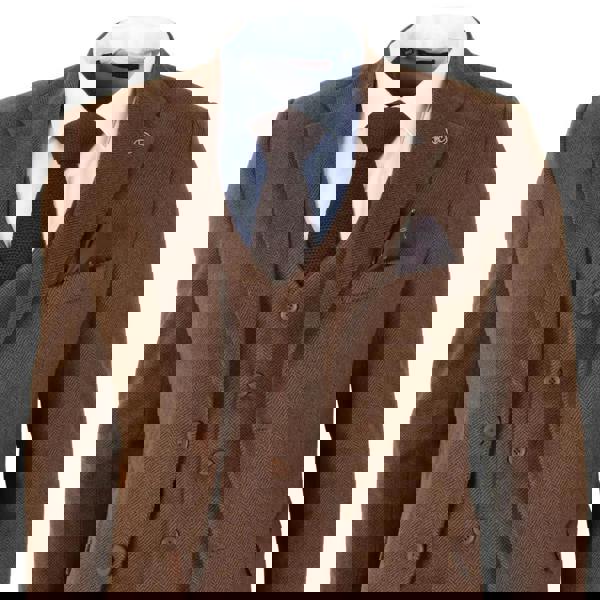 TruClothing IM42 - Men's Brown 3 Piece Tweed Herringbone Suits