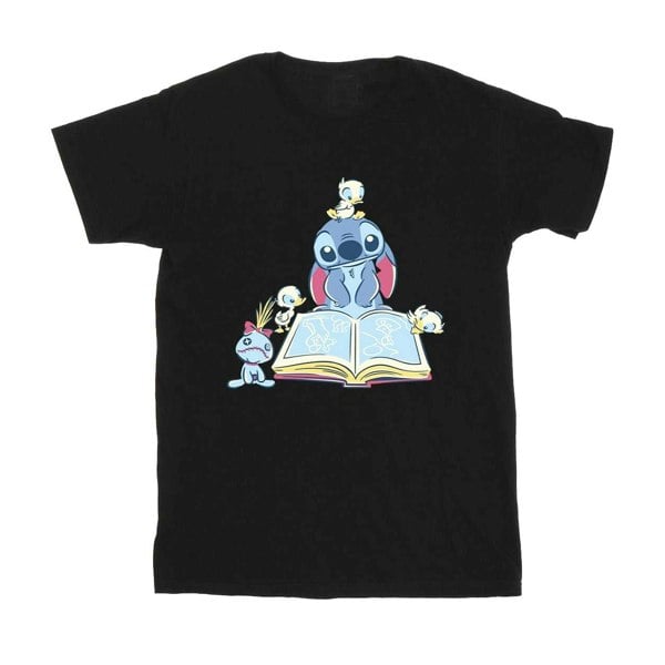 Disney Girls Lilo & Stitch Reading A Book Cotton T-Shirt - Black