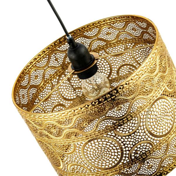 Ornate Moroccan Designed Polished Gold Metal Pendant Lighting Shade Image 3