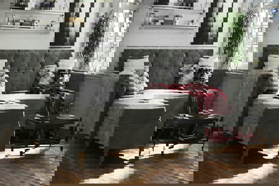 Dorel Home Hartford sectional sofa bed with storage in grey fabric