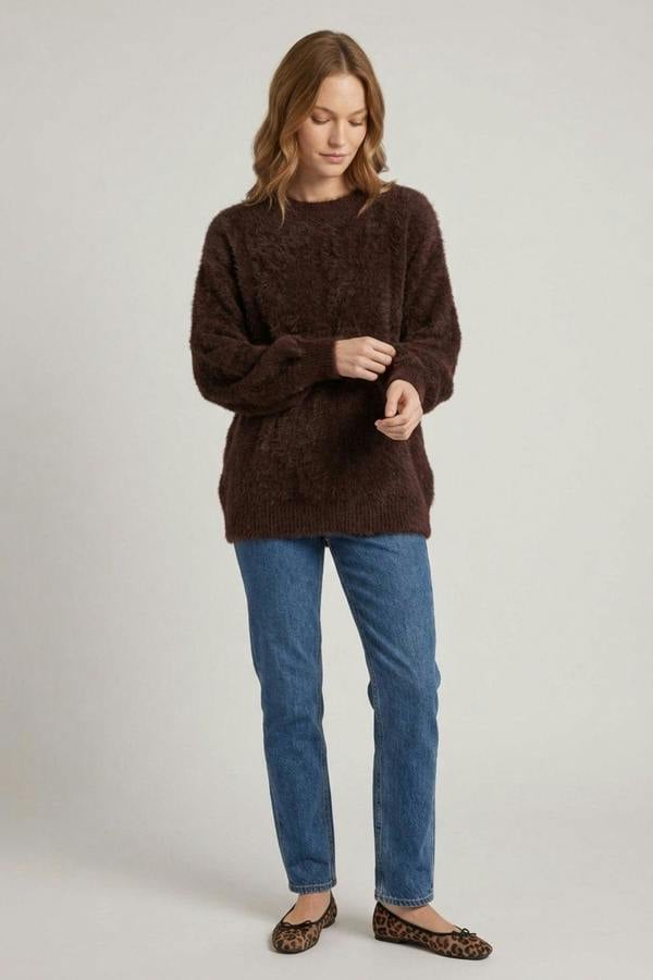 Brown | Soft Textured Long Sleeve Jumper
