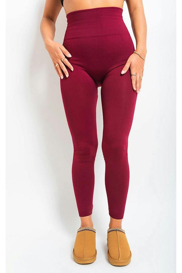 Elaine High Waist Tummy Compression Slimming Leggings - Wine