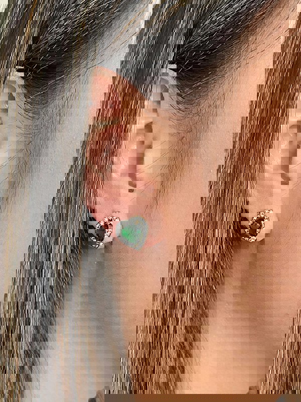 SVNX Emerald Green Diamante Heart Necklace and Earrings Set in Gold Colour