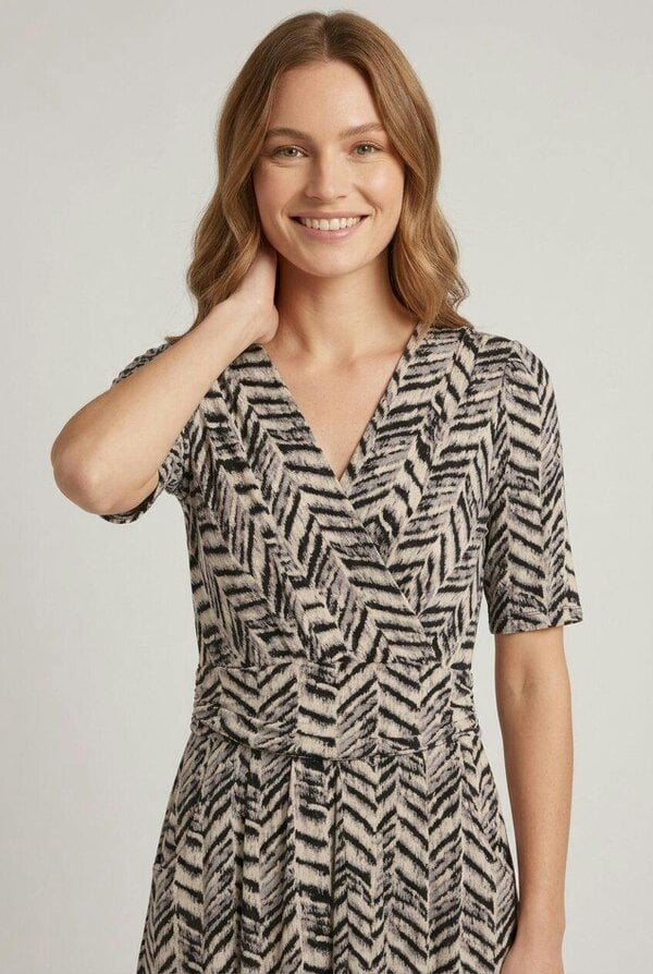 Izabel London Printed Faux Wrap Ruched Midi Dress