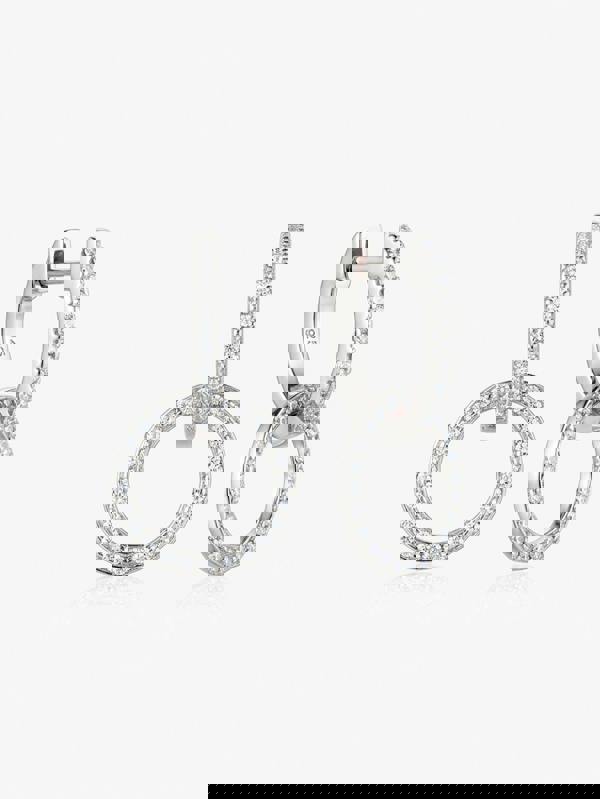 Double Hoop Pavé Earrings With Round Removable Charms in 18k Gold or Silver