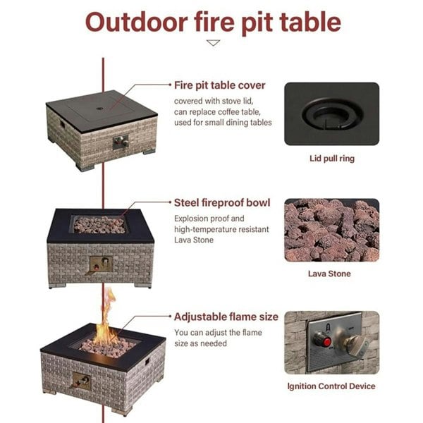 Oseasons Trinidad Rattan Modular 6 Seat Firepit Chaise Lounge Set in Dove Grey