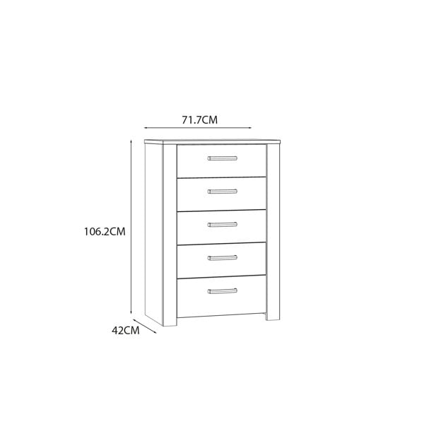 Furniture To Go Bohol 5 Drawer Narrow Chest in Riviera Oak/White