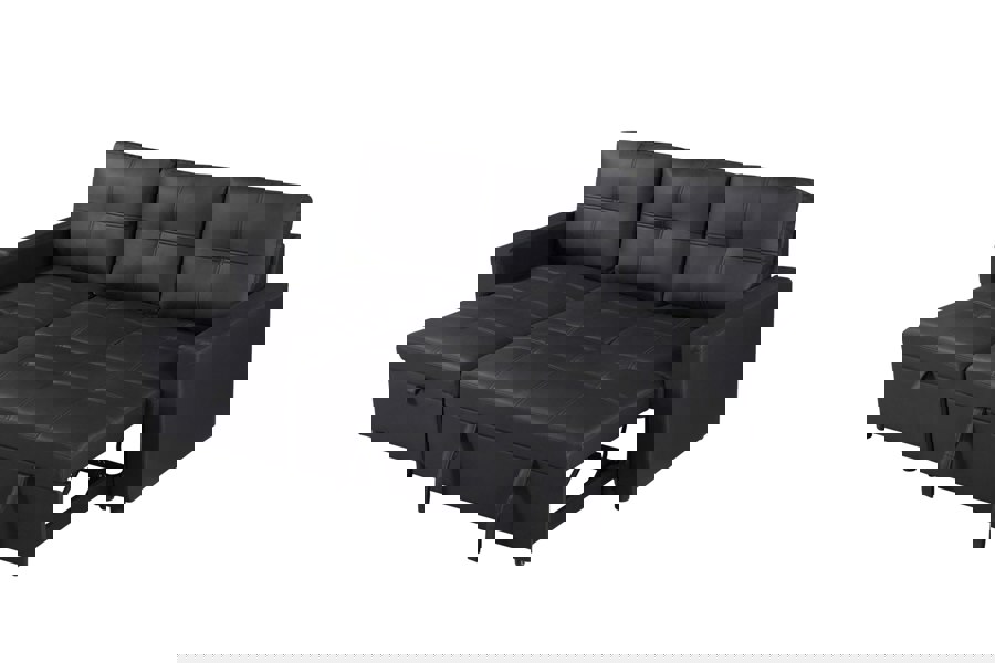 SQUAREBOXX Newport Leather 3 Seater Pullout Sofa Bed in Black with Storage Compartment