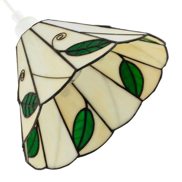 Chic Floral Tiffany Glass Pendant Light Shade with Ornate Green Leaves Image 3