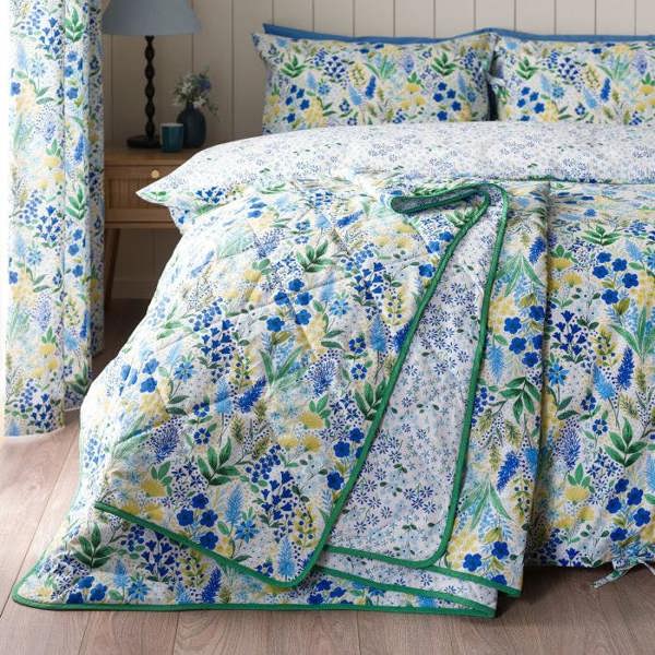 Catherine Lansfield Tilly Floral Bedspread - Blue