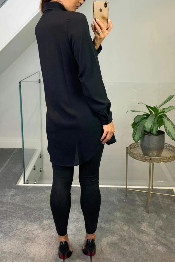 Hoxton Gal Oversized Tunic Shirt with Tie in Black