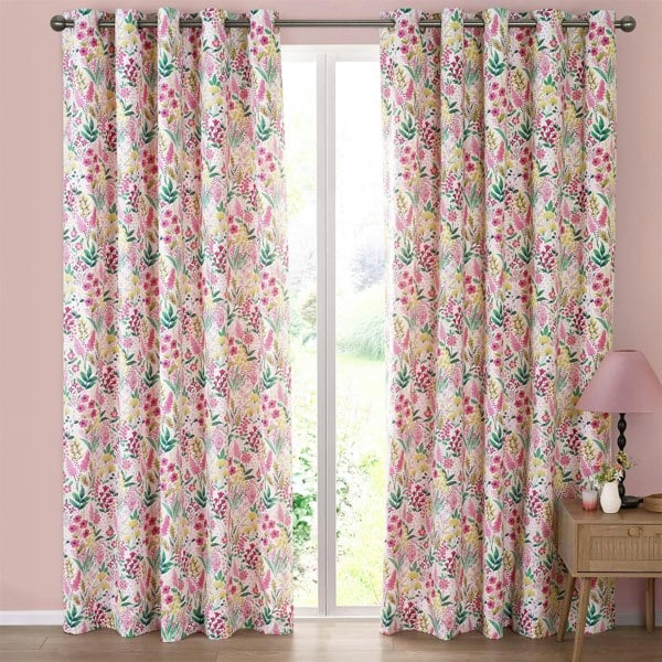 Catherine Lansfield Tilly Floral Pink Fully Lined Ready Made Eyelet Curtains