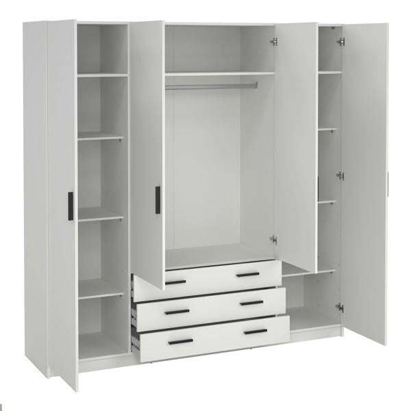 Furniture To Go Sprint Wardrobe with 4 Doors + 3 Drawers in White