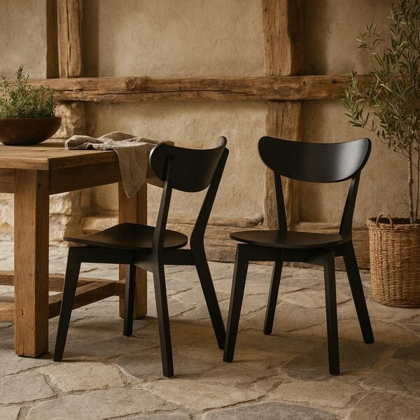 Wyld Haus Set of  2 Saffron Black Wooden Dining Chairs