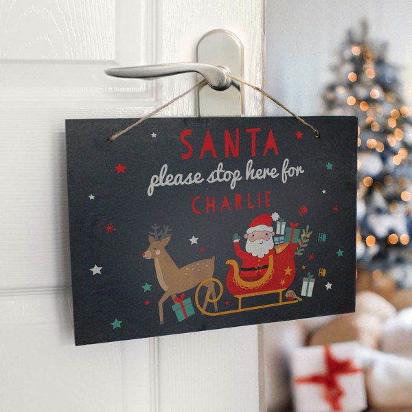 Personalised Memento Company Personalised Santa Stop Here Slate Sign