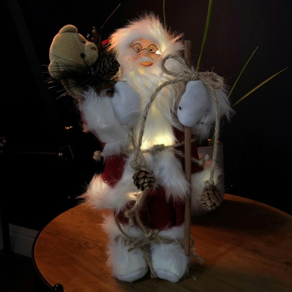 Samuel Alexander 30cm Battery Operated Red Standing Light up Santa Claus with Brown Woven Sack