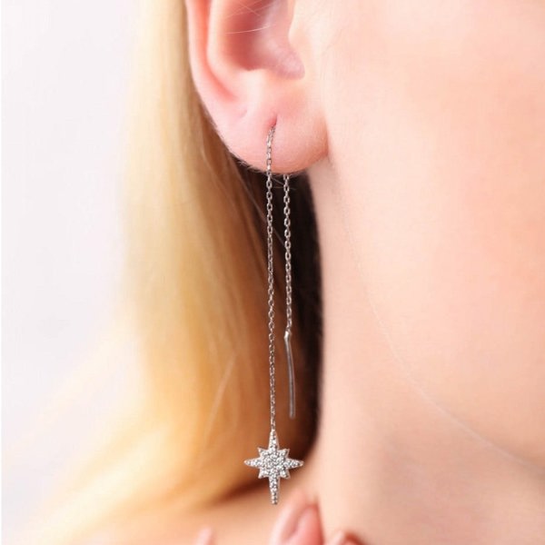 Spero London Northernstar Starburst Sterling Silver Chain Drop Earrings - Pair