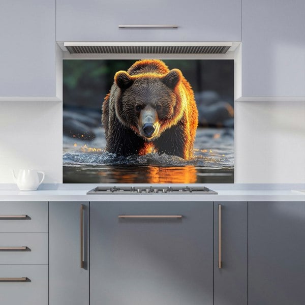 Warren Reed Grizzly Bear Glass Kitchen Splashback - 00019