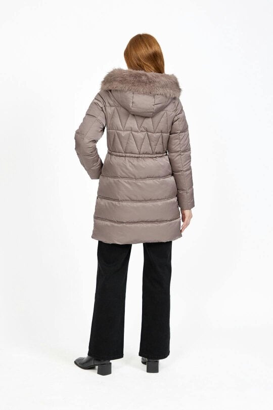 Mudflower Diamond Quilted Jacket with Detachable Fur Hood