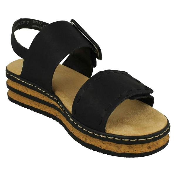 Rieker Ladies Rieker Buckle Detailed Adjustable Wedge Heeled Sandals 62950