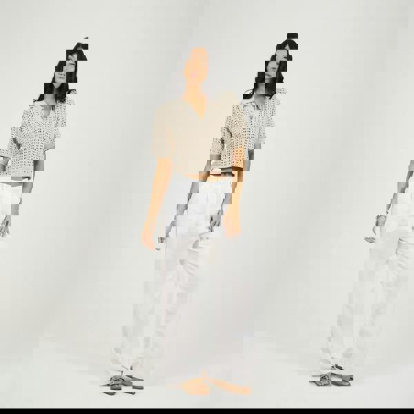 Brave Soul Stone Pointelle Knit Collared T-Shirt - Stone Image 3