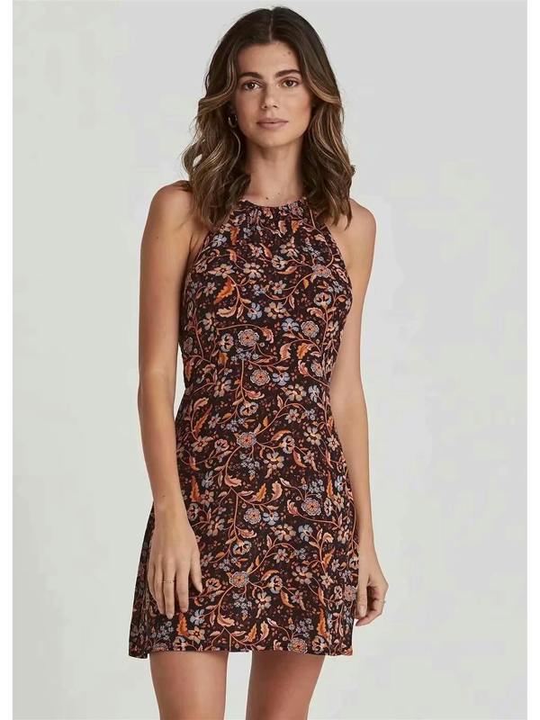 FS Collection Summer Strappy Flowy Mini Dress In Black Floral Print