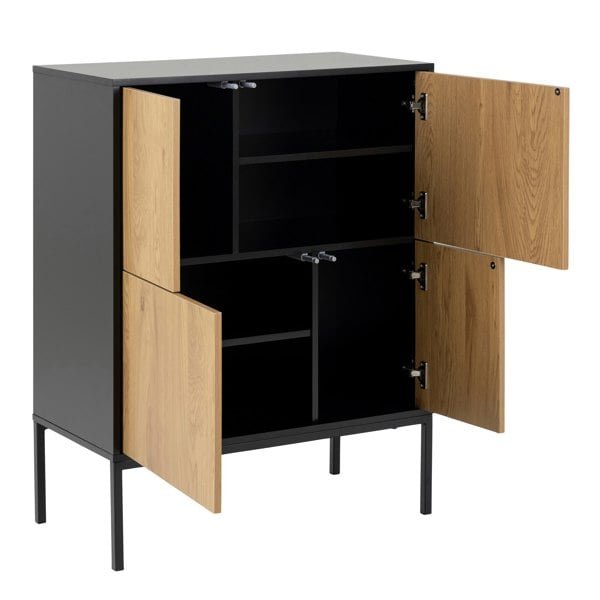 Furniture To Go Seaford 4 Door Sideboard in Black & Oak