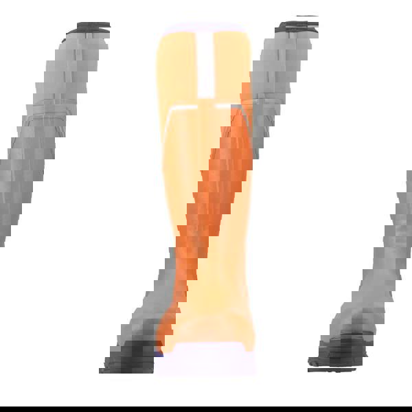 Muck Boots MUCK Boots GRIT S5 Mens Tall Safety Composite Toe/Midsole Wellie, bright orange waterproof safety wellie with blue accents and reinforced toe area.