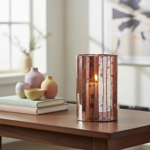Gaia Pink Antique Finish Large Candle Holder