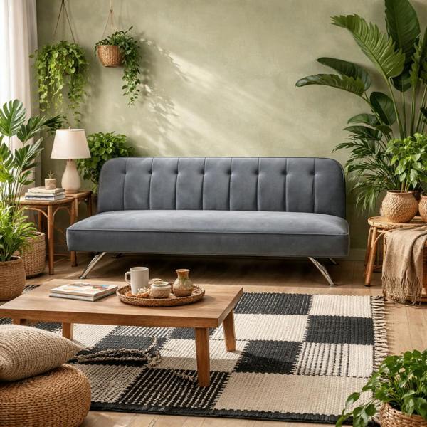 Wyld Haus Malahide Upholstered Grey Velvet Tufted Sofa Bed - Single