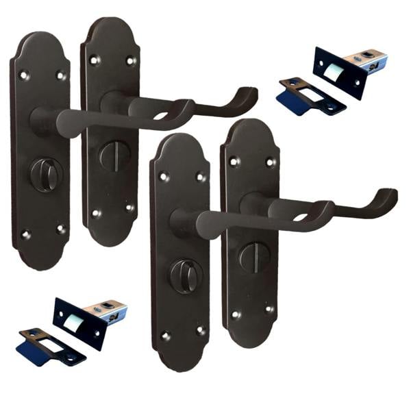 EDH Door Hardware Epsom Victorian Scroll Matt Black Plated Privacy Bathroom Handles 2 Pairs