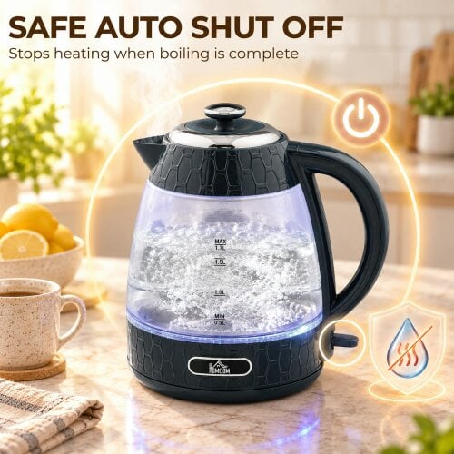 HOMCOM Kettle and Toaster Set, 1.7L 3000W Rapid Boil Jug Kettle, Blue