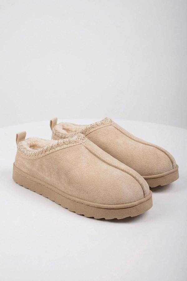 Odette Faux Suede Lined Slipper Mules - Beige