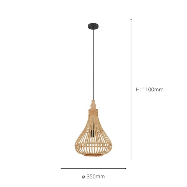 EGLO Amsfield 1-Light Caged Teardrop Rattan Single Pendant