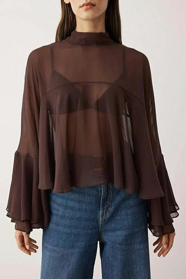 WOVCOR Unlined Boho Woven Blouse with Ruffles