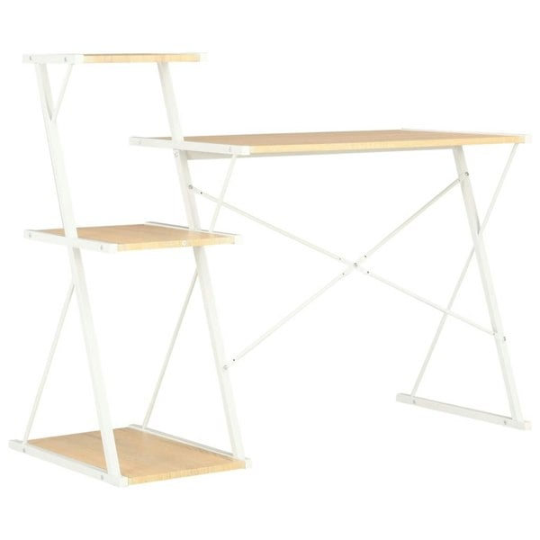 Berkfield Desk with Shelf White and Oak 116x50x93 cm