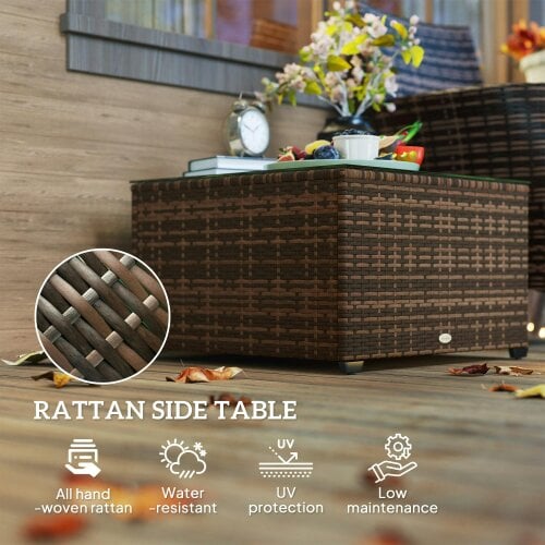Wyld Haus Nolone Brown Rattan Outdoor Glass Top Side Table