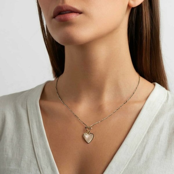 Luxe Tones Sanora Luxe 18ct Gold Plated Rose Quartz T Bar Heart Necklace