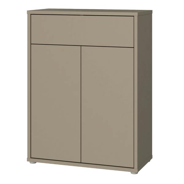 Furniture To Go Alice Springs Compact Shoe Cabinet with 2 Doors Push-to-Open & 1 Drawer Push-to-Open in Taupe