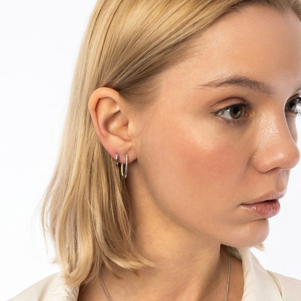 Spero London Edgy Geometric Sterling Silver Hoop Earrings