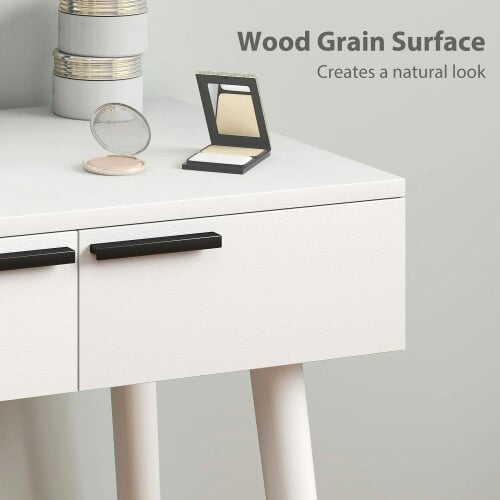 Wyld Haus Comika White Dressing Table And Stool Set With Round Mirror 2 Drawers 60 x 40 x 123cm