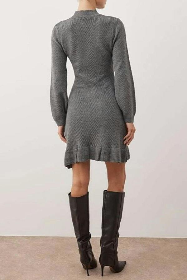 WOVCOR Mini Ruffle Stand Collar Knit Dress