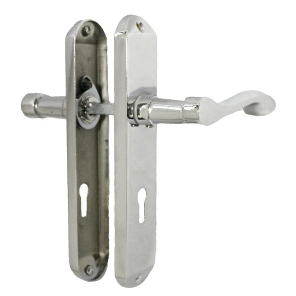 EDH Door Hardware Cadenza Victorian Scroll Door Handles Polished Chrome – Lever Latch, Bathroom Lock & 3 Lever Lock Sets