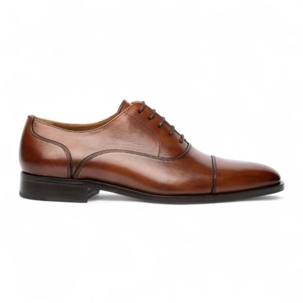 Chapman & Moore Men's Brown Plain Leather Cap-Toe Derby Shoes