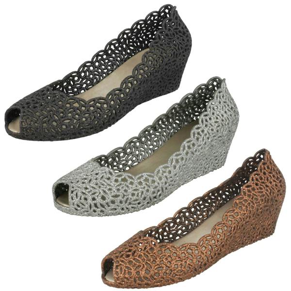 Savannah Ladies Savannah Slip On Open Toe Ballerina Style Wedge Shoes