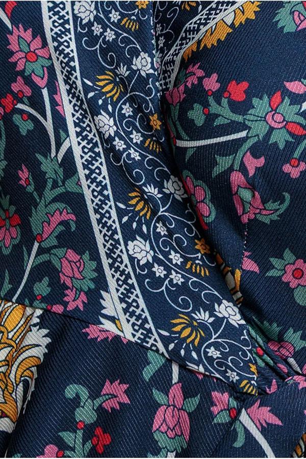 Floral Print Wrap Midi With Flutter Sleeves - Navy Print DR3440