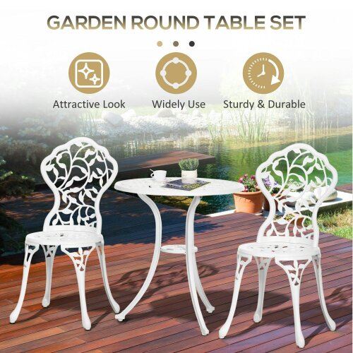 Wyld Haus Karipa Cast Aluminium White 3 Piece Outdoor Floral Bistro Dining Set With Table And Chairs