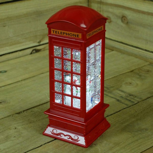 Samuel Alexander 26.5cm Christmas Water Spinner Telephone Box Design with Snowman Scene  Dual Power