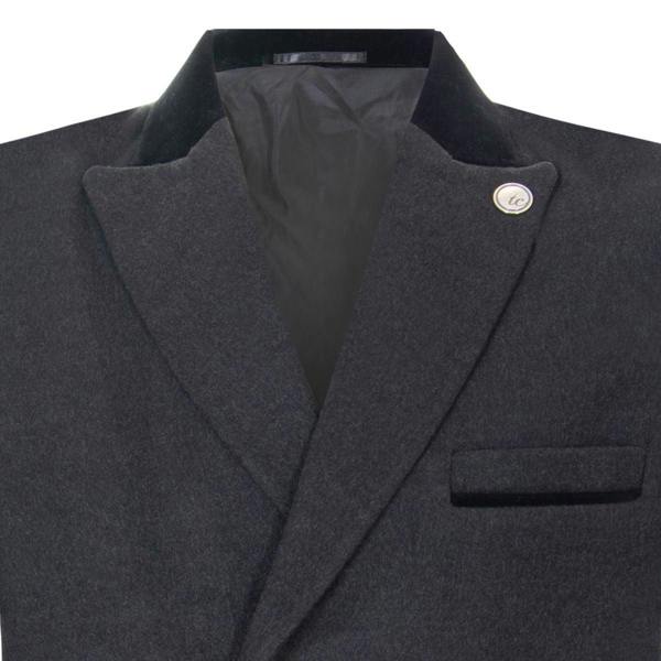 TruClothing Mens 3/4 Grey Long Double Breasted Overcoat Wool Coat Peaky Blinders