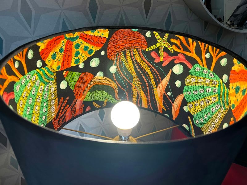 Lampshades By Hannah Black Velvet Lampshade Under the Sea lining